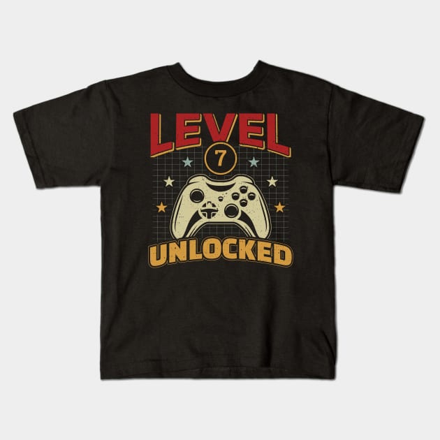 7th Birthday Level 7 Unlocked Video Game Gamer Kids T-Shirt by aneisha